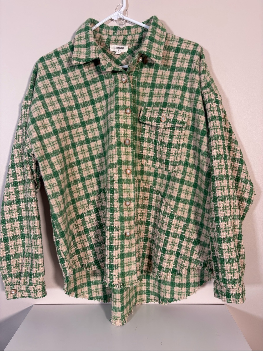 Umgee Green and Cream Plaid Shacket